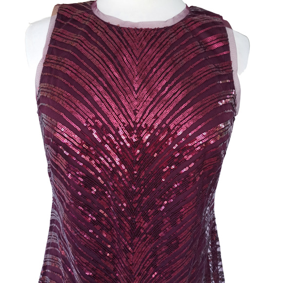 Vince Camuto Burgundy Sequin Cocktail Party Dress Size 8 Sleeveless Shift - Picture 4 of 11